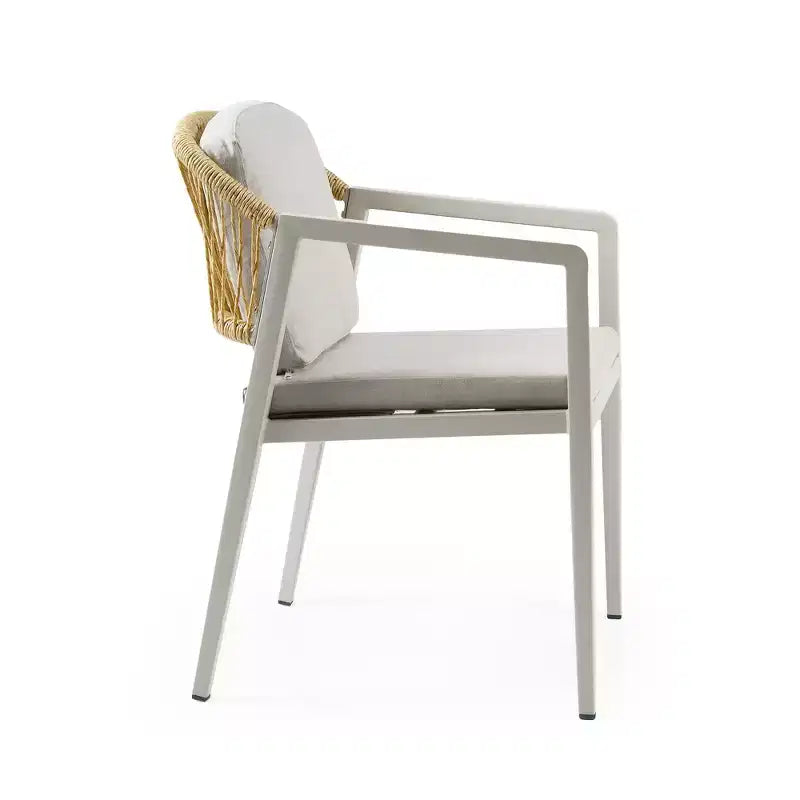 Set di 2 sedie da pranzo per esterni in vimini, rattan PE e struttura in ferro, cuscini impermeabili, grigio