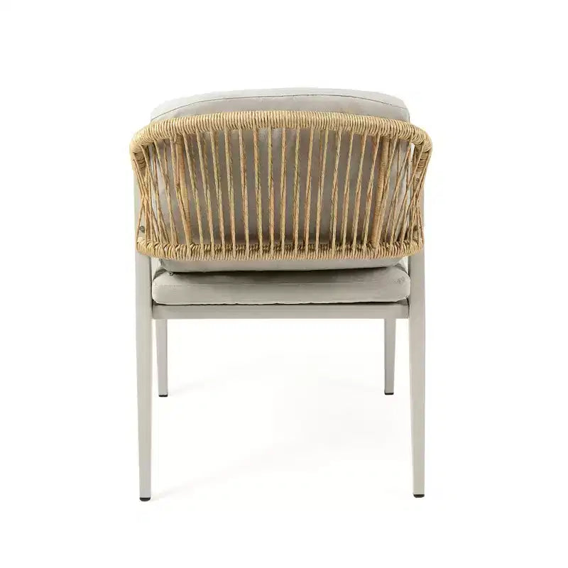 Set di 2 sedie da pranzo per esterni in vimini, rattan PE e struttura in ferro, cuscini impermeabili, grigio
