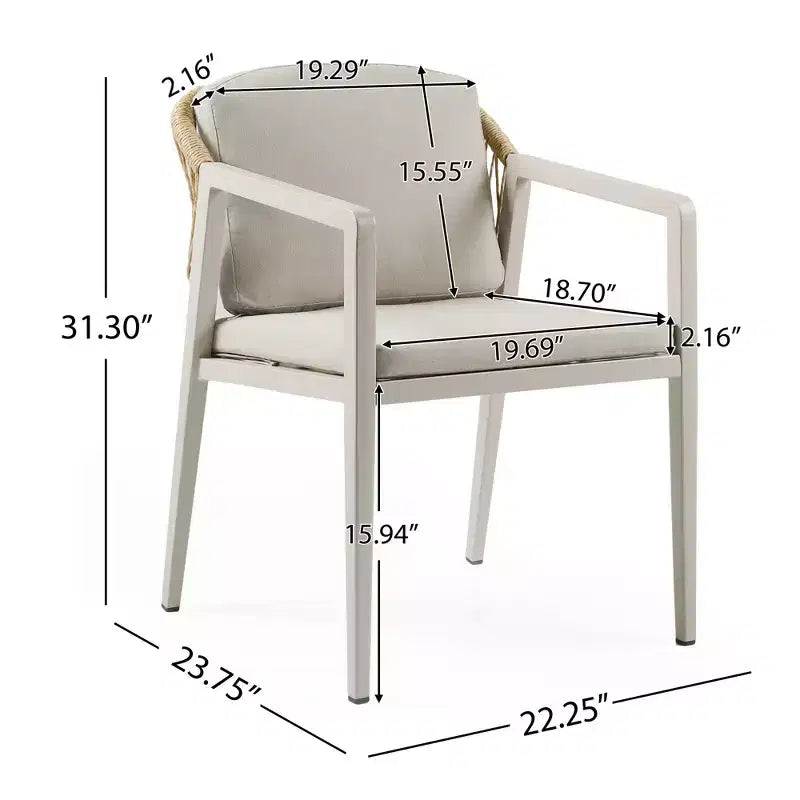 Set di 2 sedie da pranzo per esterni in vimini, rattan PE e struttura in ferro, cuscini impermeabili, grigio