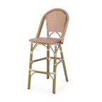 sumyeg 29.5 Outdoor French Bistro Bar Stools Set of 2, PE Rattan Wicker with Aluminum Frame, Bamboo Look Finish, Rust Red & White