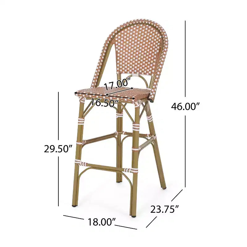 sumyeg Sgabelli da Bar da Esterno Stile Bistro Francese, Set da 2, in Rattan PE con Telaio in Alluminio, Finitura Effetto Bambù, Rosso Ruggine e Bianco