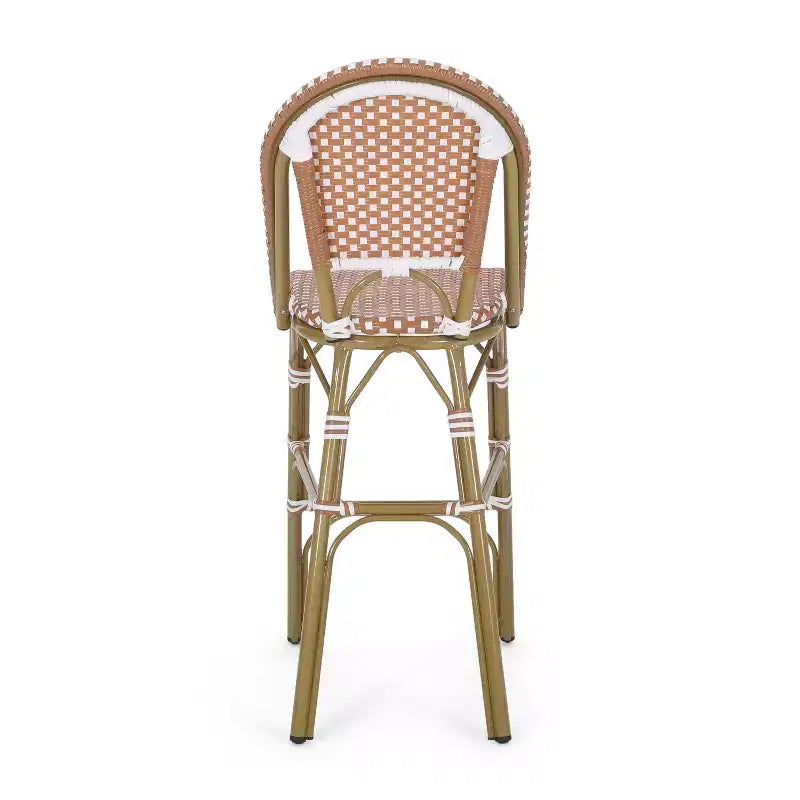 sumyeg Sgabelli da Bar da Esterno Stile Bistro Francese, Set da 2, in Rattan PE con Telaio in Alluminio, Finitura Effetto Bambù, Rosso Ruggine e Bianco