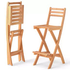 sumyeg Set da 2 Sedie da Bar da Esterno in Legno di Acacia, Sgabello Pieghevole da Terrazza con Schienale e Poggiapiedi, Finitura Naturale, per Giardino e Veranda