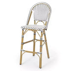 sumyeg 29.5 Outdoor French Bistro Bar Stools Set of 2, PE Rattan Wicker with Aluminum Frame, Bamboo Look Finish, White & Black