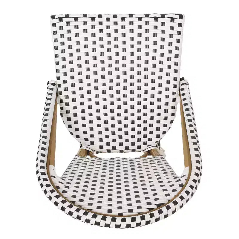sumyeg Set di 2 sgabelli da bar da esterno 29,5 in stile bistrot francese, in PE rattan intrecciato con telaio in alluminio, finitura effetto bambù, bianco e nero