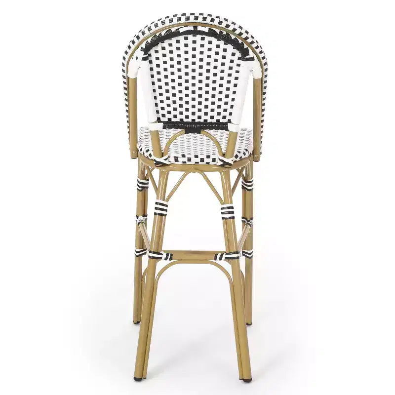 sumyeg Set di 2 sgabelli da bar da esterno 29,5 in stile bistrot francese, in PE rattan intrecciato con telaio in alluminio, finitura effetto bambù, bianco e nero