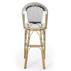 sumyeg Set di 2 sgabelli da bar da esterno 29,5 in stile bistrot francese, in PE rattan intrecciato con telaio in alluminio, finitura effetto bambù, bianco e nero