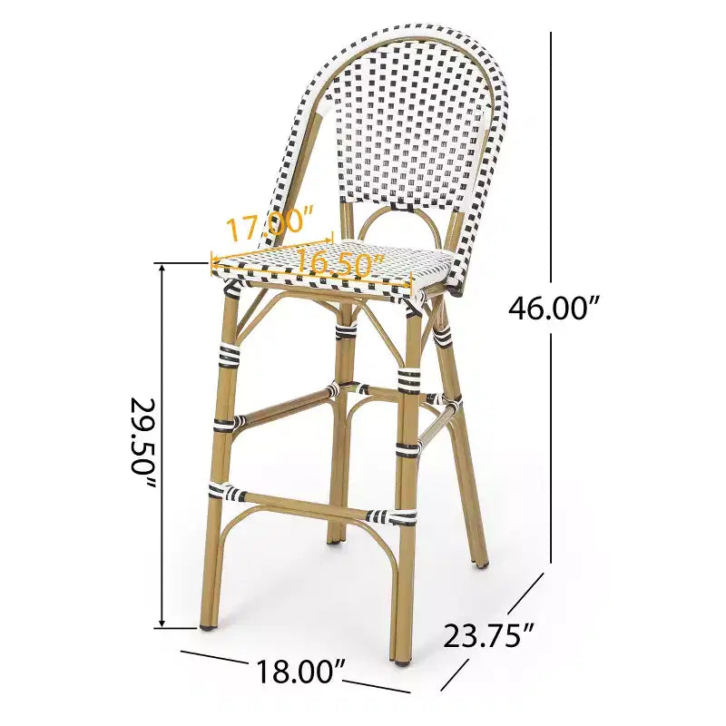 sumyeg Set di 2 sgabelli da bar da esterno 29,5 in stile bistrot francese, in PE rattan intrecciato con telaio in alluminio, finitura effetto bambù, bianco e nero