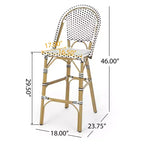 sumyeg Set di 2 sgabelli da bar da esterno 29,5 in stile bistrot francese, in PE rattan intrecciato con telaio in alluminio, finitura effetto bambù, bianco e nero
