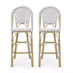 sumyeg Set di 2 sgabelli da bar da esterno 29,5 in stile bistrot francese, in PE rattan intrecciato con telaio in alluminio, finitura effetto bambù, bianco e nero