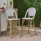 sumyeg Set di 2 sgabelli da bar da esterno 29,5 in stile bistrot francese, in PE rattan intrecciato con telaio in alluminio, finitura effetto bambù, bianco e nero