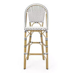 sumyeg Set di 2 sgabelli da bar da esterno 29,5 in stile bistrot francese, in PE rattan intrecciato con telaio in alluminio, finitura effetto bambù, bianco e nero