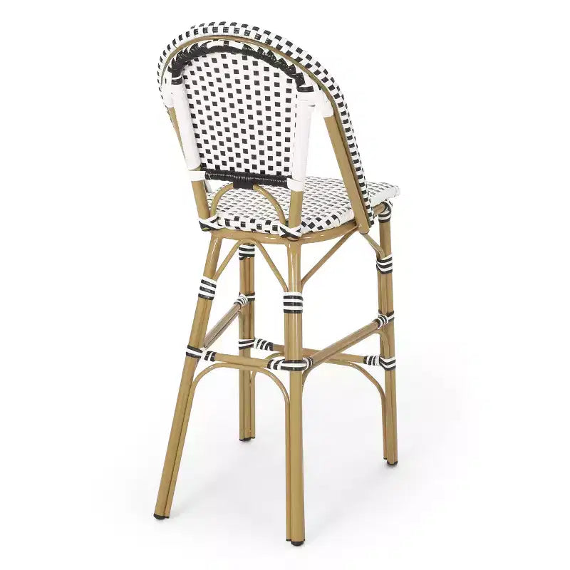 sumyeg Set di 2 sgabelli da bar da esterno 29,5 in stile bistrot francese, in PE rattan intrecciato con telaio in alluminio, finitura effetto bambù, bianco e nero