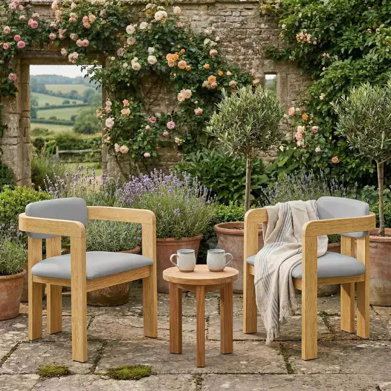 ModernLuxe, set di 2 sedie da pranzo per esterni, in legno di acacia, poltrone da patio con cuscini resistenti alle intemperie per giardino/cortile