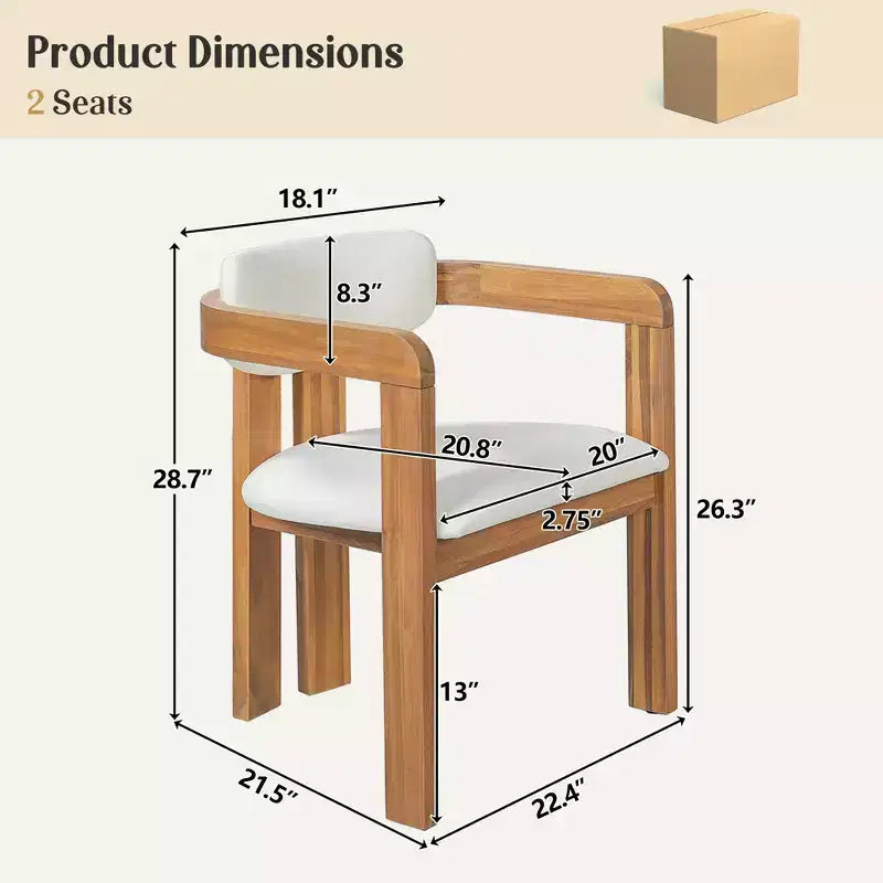 ModernLuxe, set di 2 sedie da pranzo per esterni, in legno di acacia, poltrone da patio con cuscini resistenti alle intemperie per giardino/cortile