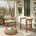 ModernLuxe Set of 2 Outdoor Dining Chairs Acacia Wood Patio Armchairs with Weather-Resistant Cushions for Garden/Backyard