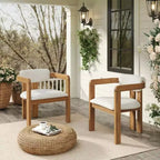ModernLuxe Set of 2 Outdoor Dining Chairs Acacia Wood Patio Armchairs with Weather-Resistant Cushions for Garden/Backyard