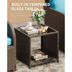 LinTimes Set da Salotto da Esterno in Rattan PE a 5 Pezzi con Pouf e Tavolino in Vetro, Mobili per Tutte le Stagioni per Patio, Giardino, Balcone