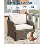 LinTimes Set da Salotto da Esterno in Rattan PE a 5 Pezzi con Pouf e Tavolino in Vetro, Mobili per Tutte le Stagioni per Patio, Giardino, Balcone