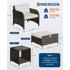 LinTimes Set da Salotto da Esterno in Rattan PE a 5 Pezzi con Pouf e Tavolino in Vetro, Mobili per Tutte le Stagioni per Patio, Giardino, Balcone