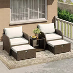 LinTimes Set da Salotto da Esterno in Rattan PE a 5 Pezzi con Pouf e Tavolino in Vetro, Mobili per Tutte le Stagioni per Patio, Giardino, Balcone