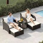 LinTimes 5-Piece PE Rattan Outdoor Seating Set with Ottomans & Glass Tabletop, All-Weather Furniture for Patio, Garden, Balcony