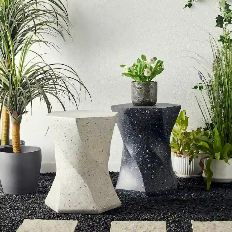 Glitzhome 17.75H MGO Twist-Style Faux Terrazzo Garden Stool