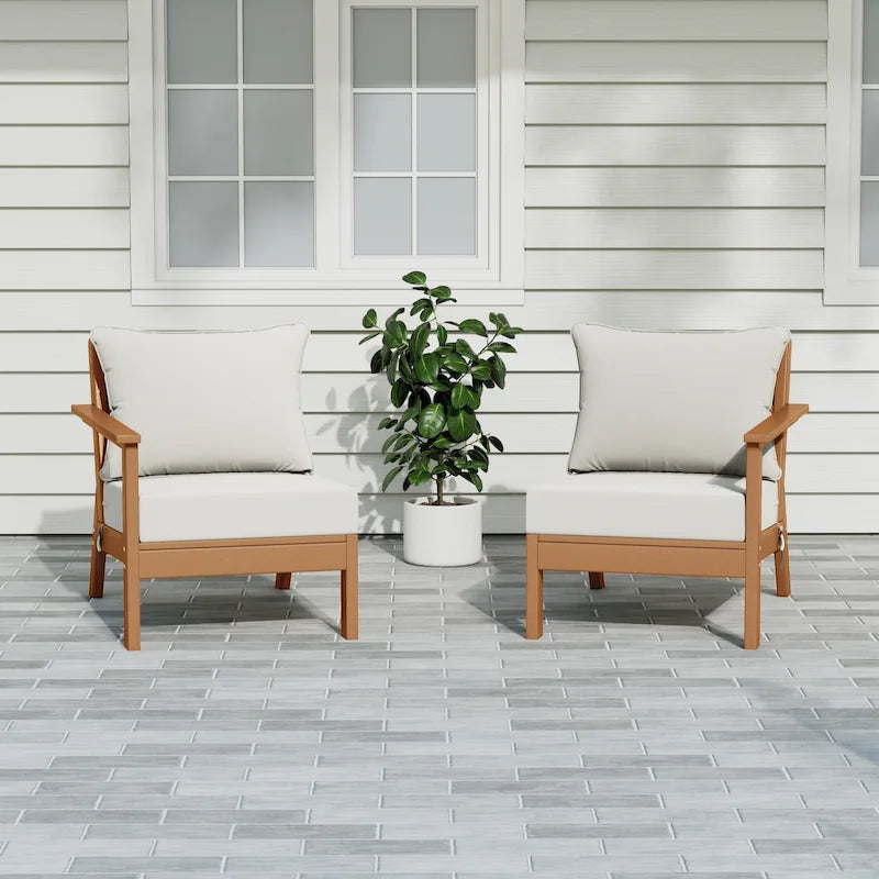 Polytrends Birchwood Divanetto da esterni per patio a due posti in HDPE, per tutte le stagioni, con seduta profonda e effetto teak (2 pezzi)
