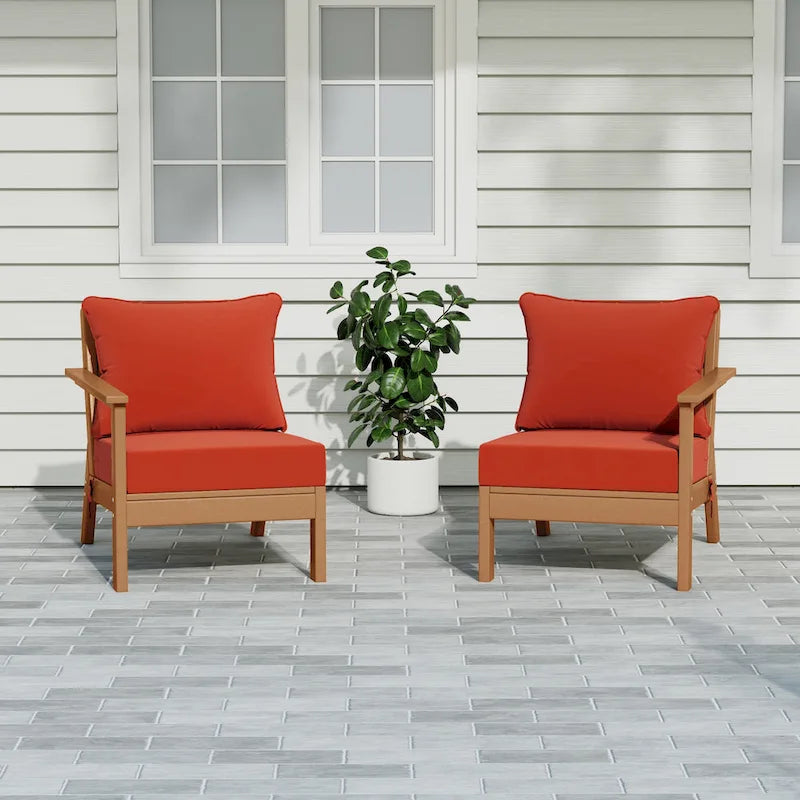 Polytrends Birchwood Divanetto da esterni per patio a due posti in HDPE, per tutte le stagioni, con seduta profonda e effetto teak (2 pezzi)