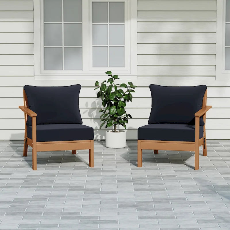 Polytrends Birchwood Divanetto da esterni per patio a due posti in HDPE, per tutte le stagioni, con seduta profonda e effetto teak (2 pezzi)