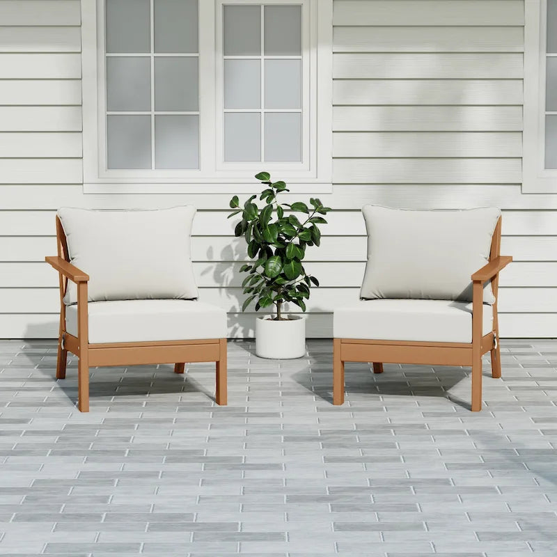 Polytrends Birchwood Divanetto da esterni per patio a due posti in HDPE, per tutte le stagioni, con seduta profonda e effetto teak (2 pezzi)