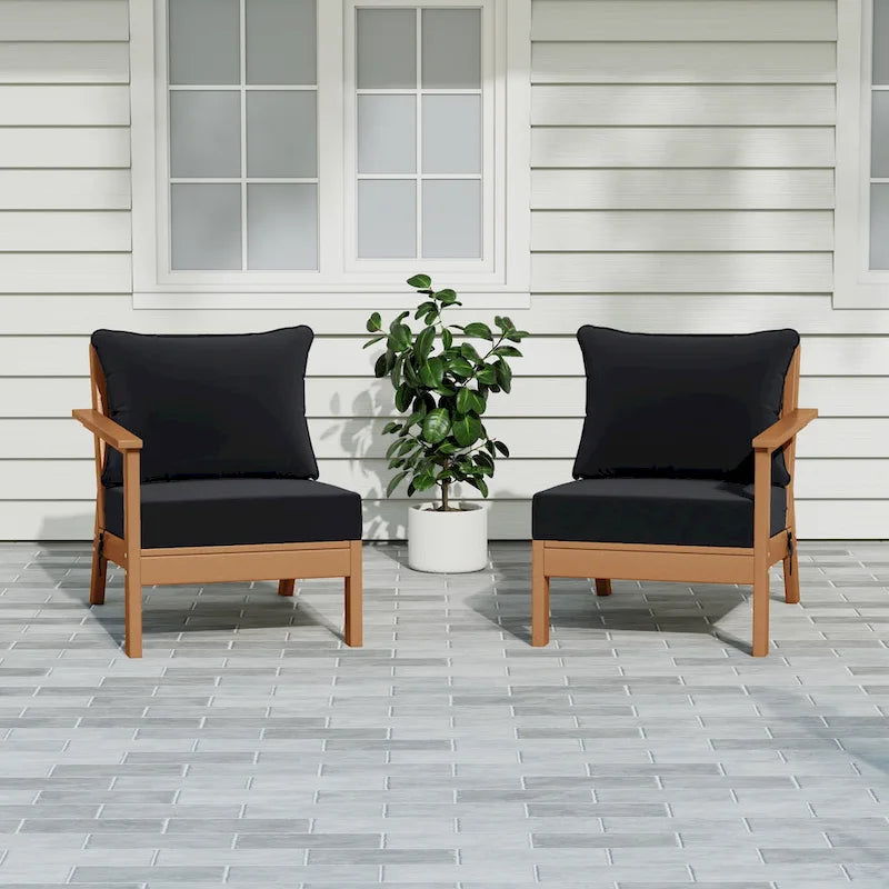 Polytrends Birchwood Divanetto da esterni per patio a due posti in HDPE, per tutte le stagioni, con seduta profonda e effetto teak (2 pezzi)