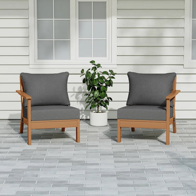 Polytrends Birchwood Divanetto da esterni per patio a due posti in HDPE, per tutte le stagioni, con seduta profonda e effetto teak (2 pezzi)