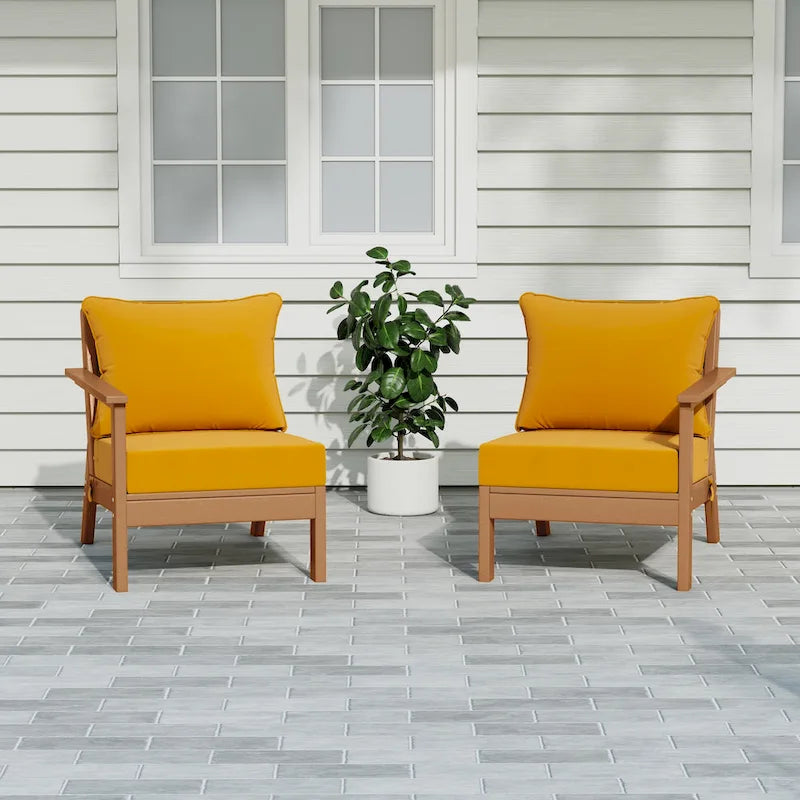 Polytrends Birchwood Divanetto da esterni per patio a due posti in HDPE, per tutte le stagioni, con seduta profonda e effetto teak (2 pezzi)