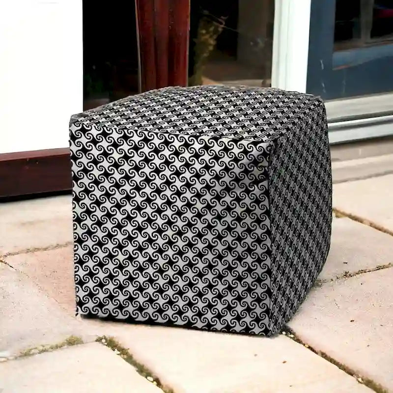 HomeRoots 17 Black And White Cube Geometric Indoor Outdoor Pouf Cover - 17' X '17' X '1