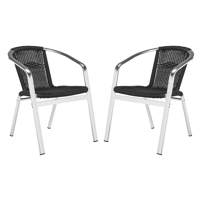 SAFAVIEH Wrangell Sedia impilabile con braccioli per interni ed esterni bianca (set da 2) - 22 larg. x 23 prof. x 28 alt.
