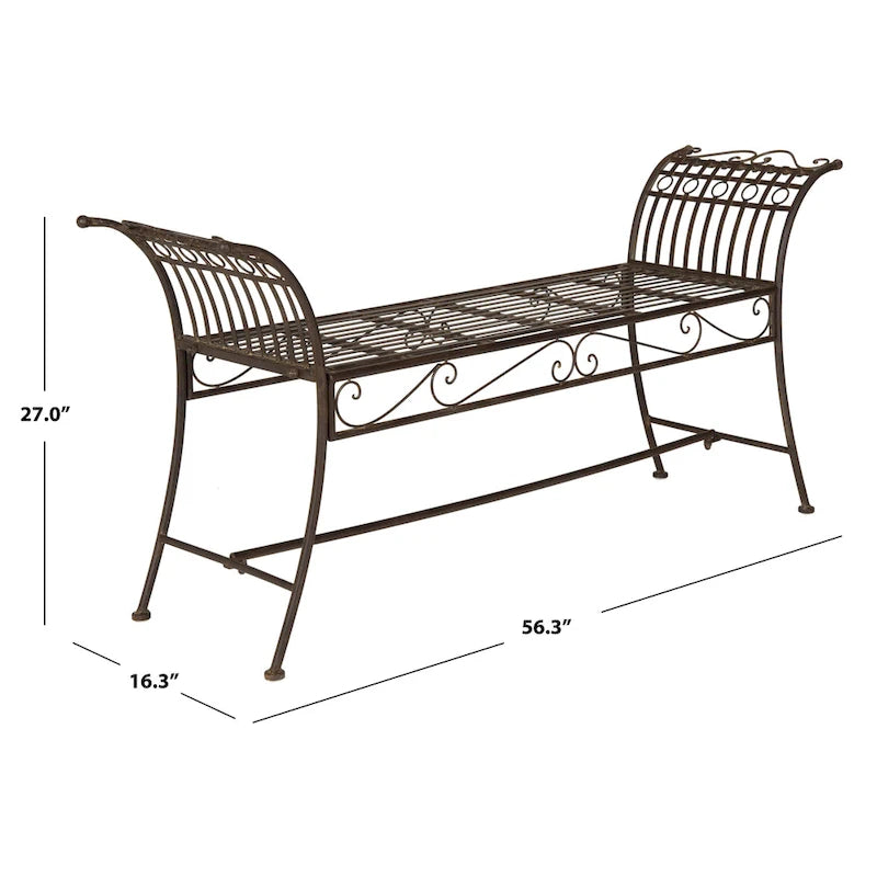 SAFAVIEH Outdoor Living Panca Hadley Rustica Marrone in Ferro - 56W x 16D x 27H