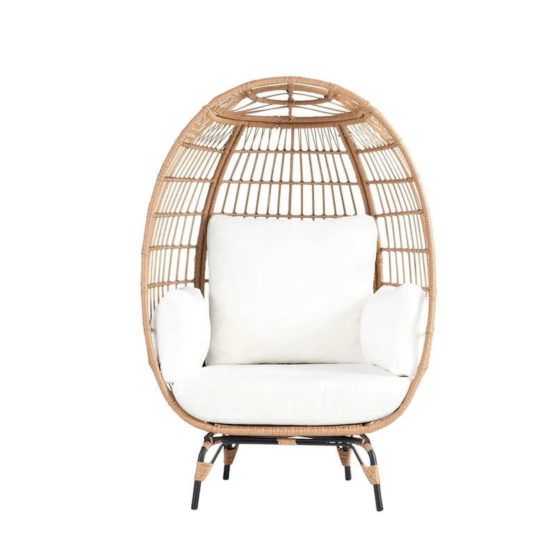 Grand fauteuil œuf d'extérieur en rotin PE avec 4 coussins épais