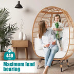 Grand fauteuil œuf d'extérieur en rotin PE avec 4 coussins épais