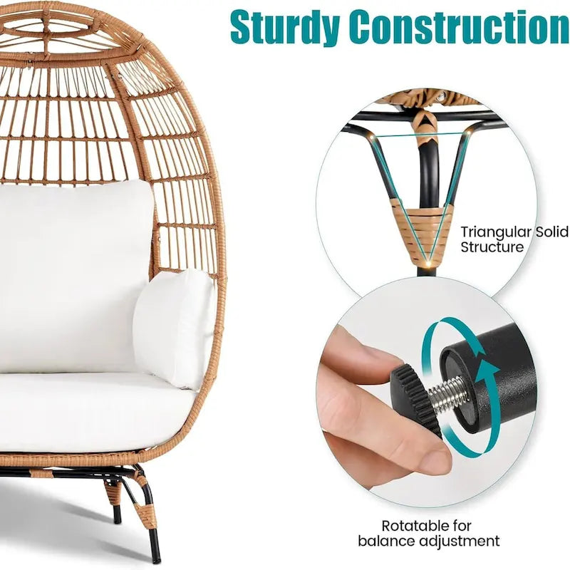 Grand fauteuil œuf d'extérieur en rotin PE avec 4 coussins épais