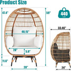 Grand fauteuil œuf d'extérieur en rotin PE avec 4 coussins épais