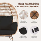 Grand fauteuil œuf d'extérieur en rotin PE avec 4 coussins épais