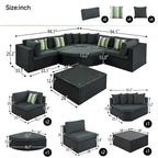 Moderno Set Divano da Esterno in Vimini a 7 Pezzi con Tavolino da Caffè, Cuscini e Cuscini a Strisce, Adatto per Patio, Giardino, Terrazza