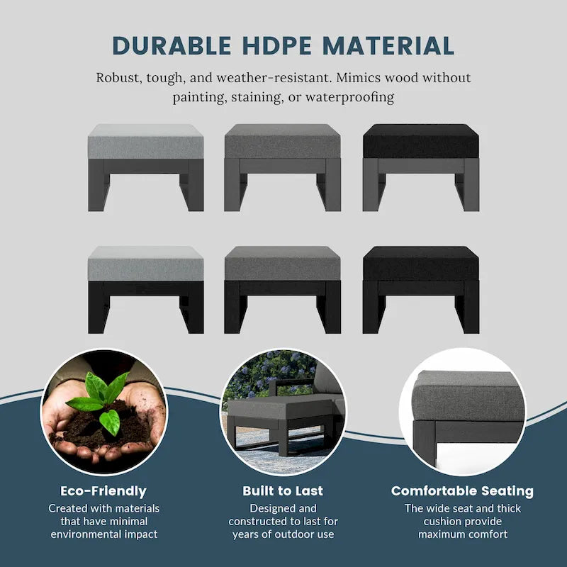 Polytrends Endless Patio, pouf-ottoman pour causeuse profonde avec cadre gris
