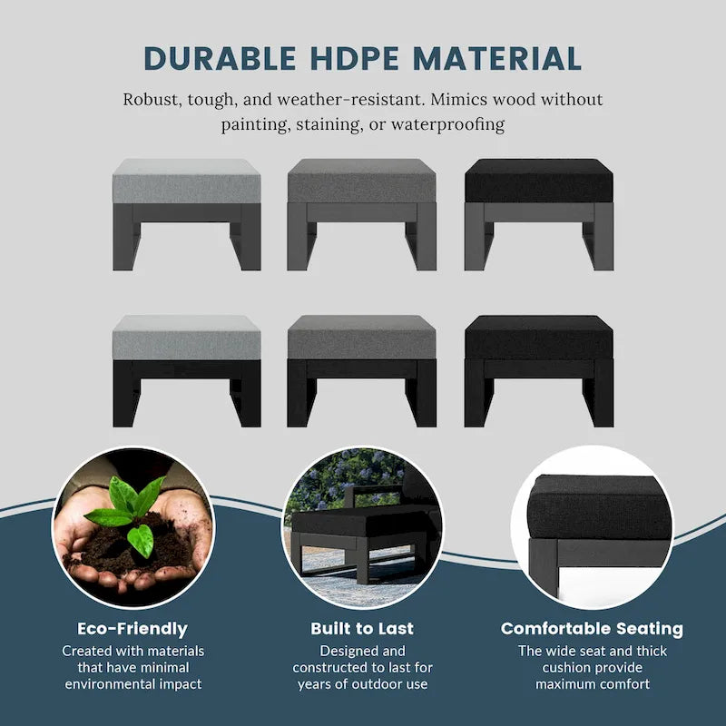 Polytrends Endless Patio, pouf-ottoman pour causeuse profonde avec cadre gris
