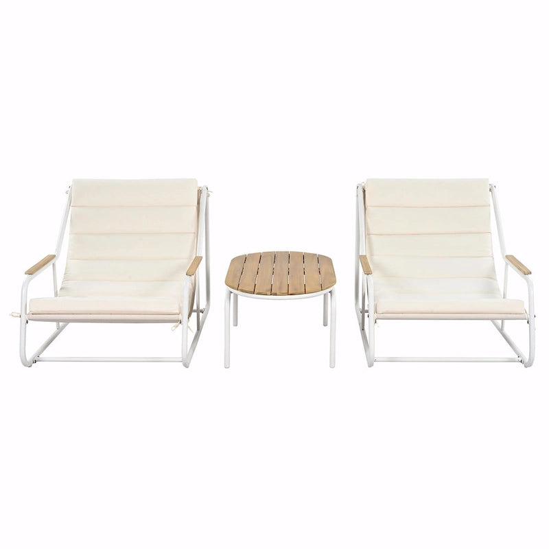 Ensemble de 3 chaises longues de piscine – Chaises longues d'extérieur avec table d'appoint en acacia