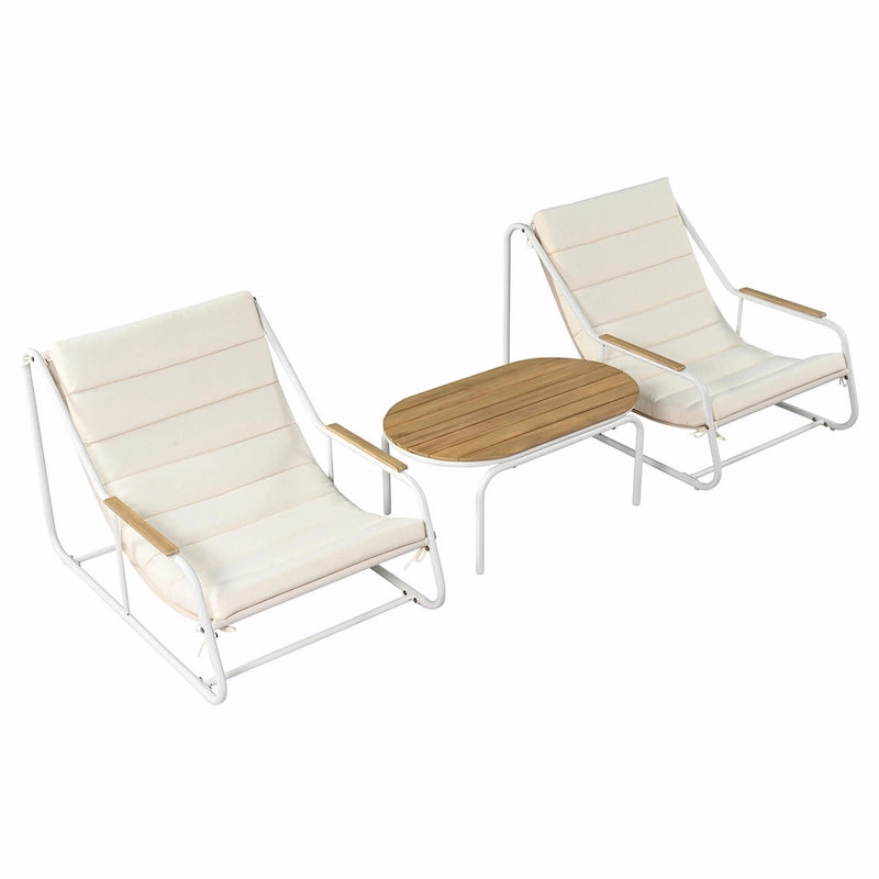Ensemble de 3 chaises longues de piscine – Chaises longues d'extérieur avec table d'appoint en acacia