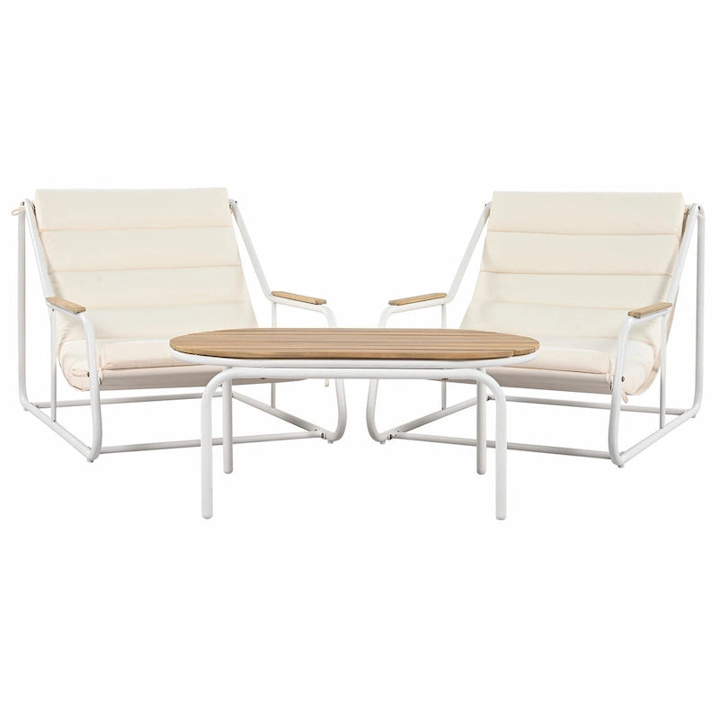 Ensemble de 3 chaises longues de piscine – Chaises longues d'extérieur avec table d'appoint en acacia