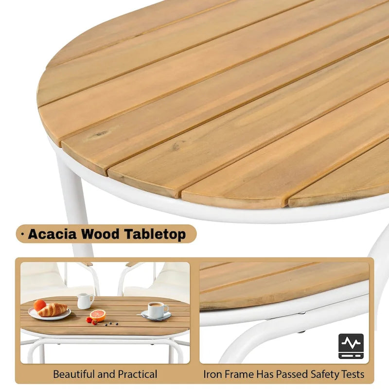 Ensemble de 3 chaises longues de piscine – Chaises longues d'extérieur avec table d'appoint en acacia