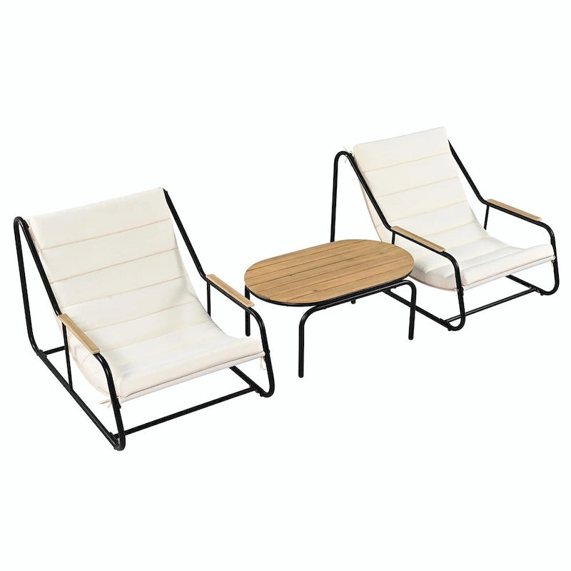 Ensemble de 3 chaises longues de piscine – Chaises longues d'extérieur avec table d'appoint en acacia